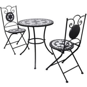 Gino Ceramic Tile Top Bistro Set Round In Black And White