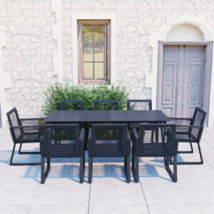 Santiago Large PVC Rattan 9 Piece Outdoor Dining Set In Black