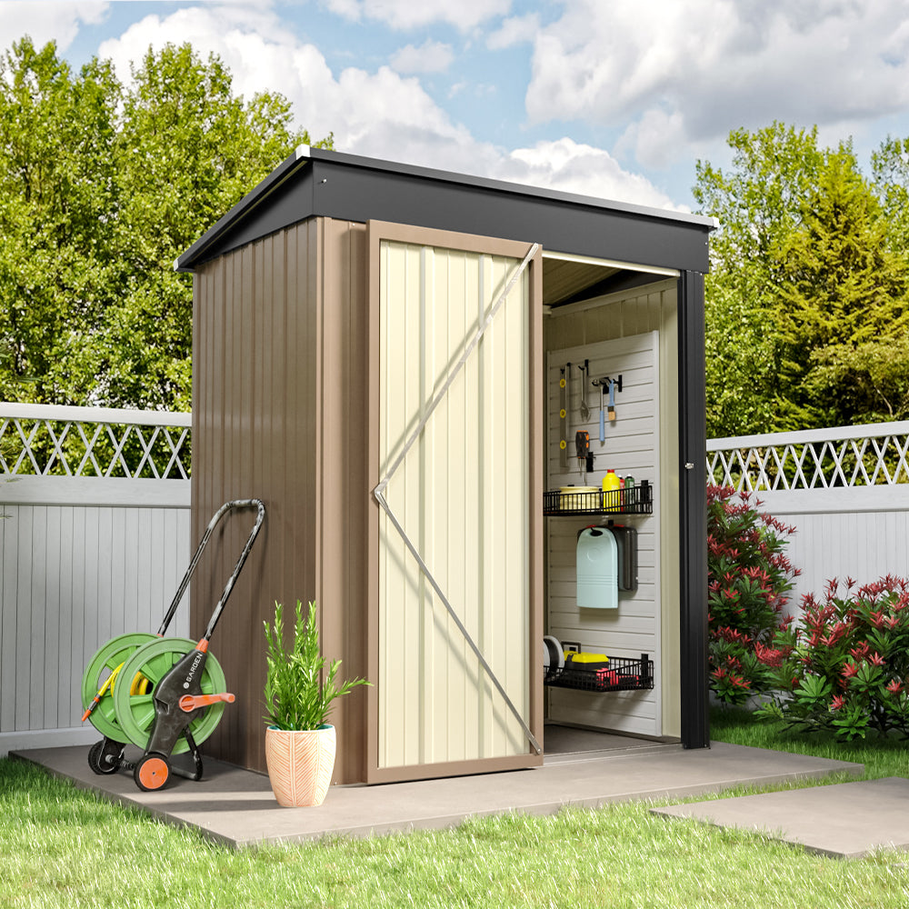 Classic Lockable Tool Storage Bike Shed Brown Metal Shed for Garden Storage