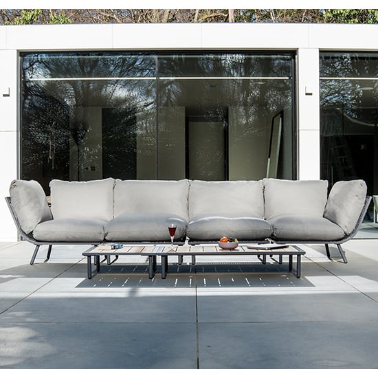 Beox Fabric Lounger Set With Roble Coffee And Side Table In Grey