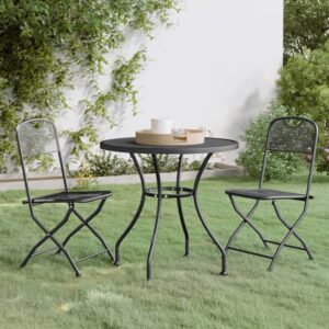 Galax Large Round Metal Mesh 3 Piece Dining Set In Anthracite