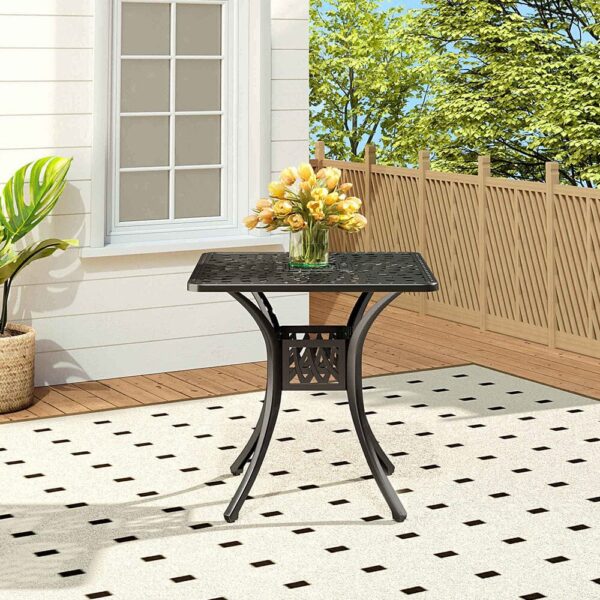 Black 2.6ft Cast Aluminium Square Garden Dining Table for Outdoors