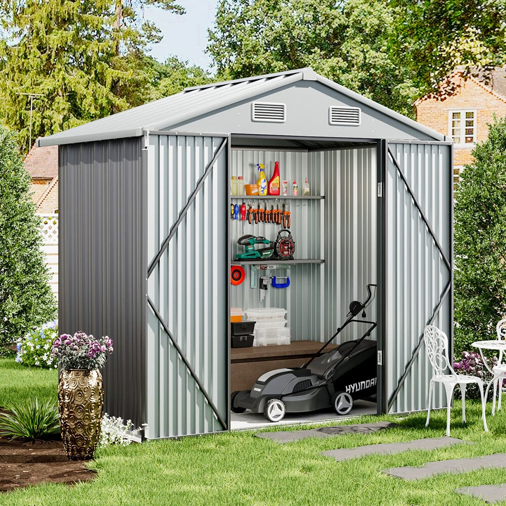 4 x 6ft Metal Garden Storage Shed Outdoor Storage Tool House with Lockable Door