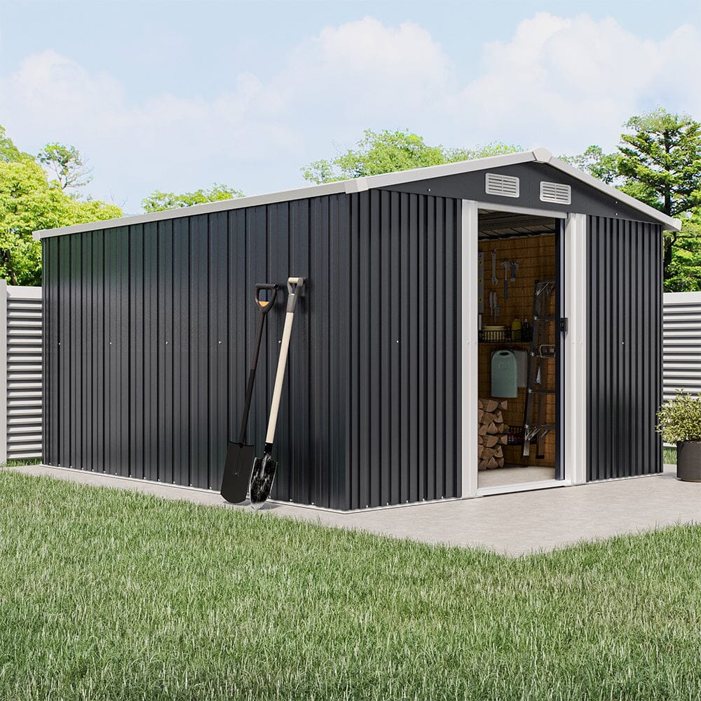 6' x 8'/8' x 8'/10' x 8' ft Garden Steel Shed with Gabled Roof Top Black and Green