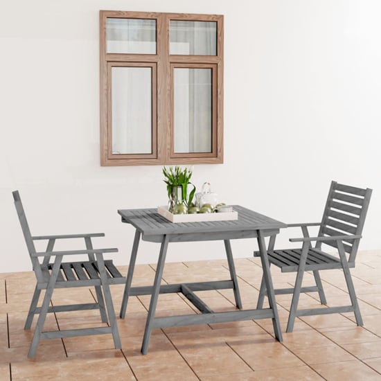 Salado Small Acacia Wood 3 Piece Garden Dining Set In Grey