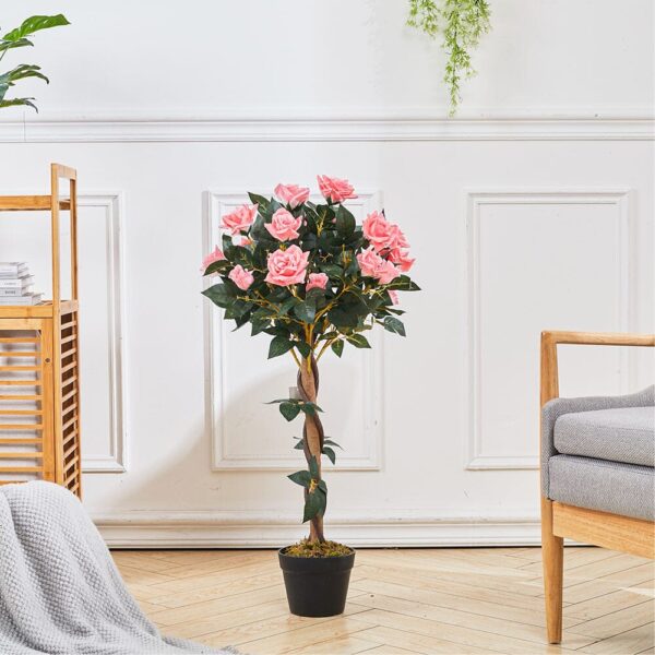 Artificial Rose Flower Tree in Black Pot with Natural Look