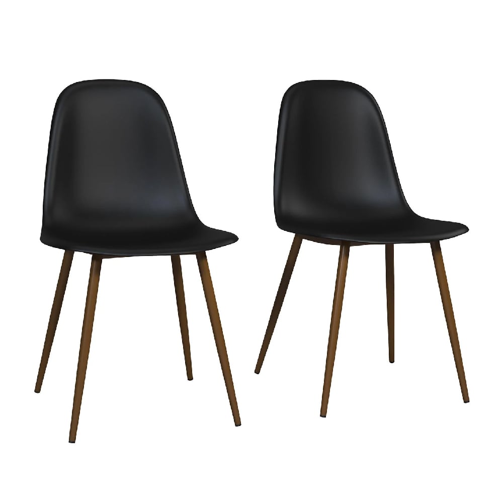 Couplie Black Plastic Dining Chairs With Metal Frame In Pair