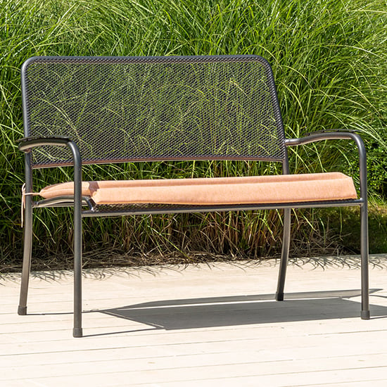 Prats Outdoor Seating Bench In Grey With Ochre Cushion