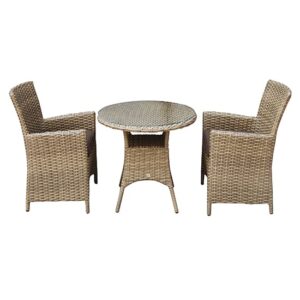 Derya Glass Top 70cm Bistro Table With 2 High Back Chairs