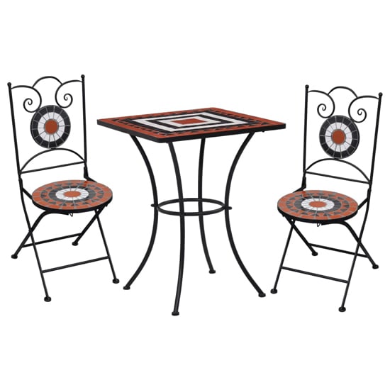 Gino Ceramic Tile Top Bistro Set Square In Terracotta And White