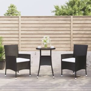 Kodi 3 Piece Garden Bistro Set In Black Rattan With Cushions