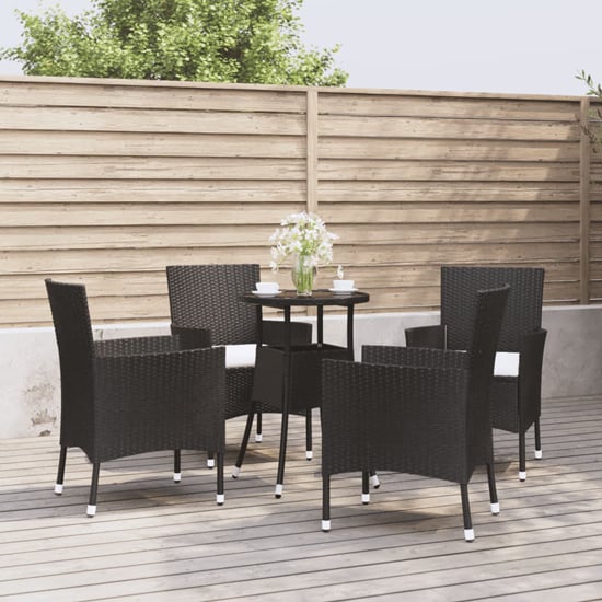 Kodi 5 Piece Garden Bistro Set In Black Rattan With Cushions