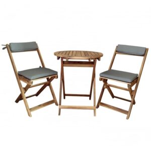 Lucas Wooden Bistro Set With 2 Chairs In Natural