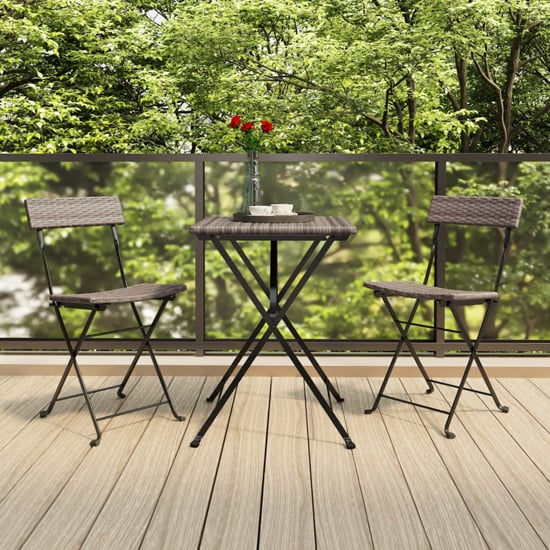 Newkirk Poly Rattan 3 Piece Folding Bistro Set In Grey