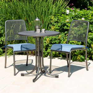 Prats Outdoor Metal Bistro Table With 2 Chairs In Blue