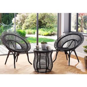 Rybnik Rattan Bistro Set With 2 Suzano Black Chairs