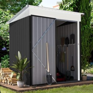 162cm Wide Metal Storage Shed with Rack Patio Garden Tool House