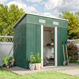 4 x 6 ft / 4 x 8 ft Steel Garden Shed with Skillion Roof Top Steel Black/Green