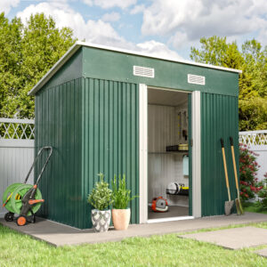 4 x 6 ft / 4 x 8 ft Steel Garden Shed with Skillion Roof Top Steel Black/Green