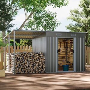 5.5×3.5 ft/ 5.5×5.5 ft/ 5.5×7.5 ft/ 5.5×9 ft Metal Pent Roof Outdoor Storage Shed with Lean-to