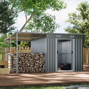 5.5×3.5 ft/ 5.5×5.5 ft/ 5.5×7.5 ft/ 5.5×9 ft Metal Pent Roof Outdoor Storage Shed with Lean-to