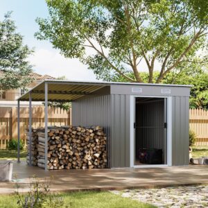 5.5×3.5 ft/ 5.5×5.5 ft/ 5.5×7.5 ft/ 5.5×9 ft Metal Pent Roof Outdoor Storage Shed with Lean-to