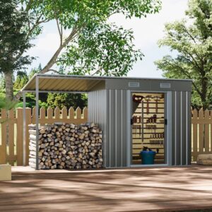 5.5×3.5 ft/ 5.5×5.5 ft/ 5.5×7.5 ft/ 5.5×9 ft Metal Pent Roof Outdoor Storage Shed with Lean-to