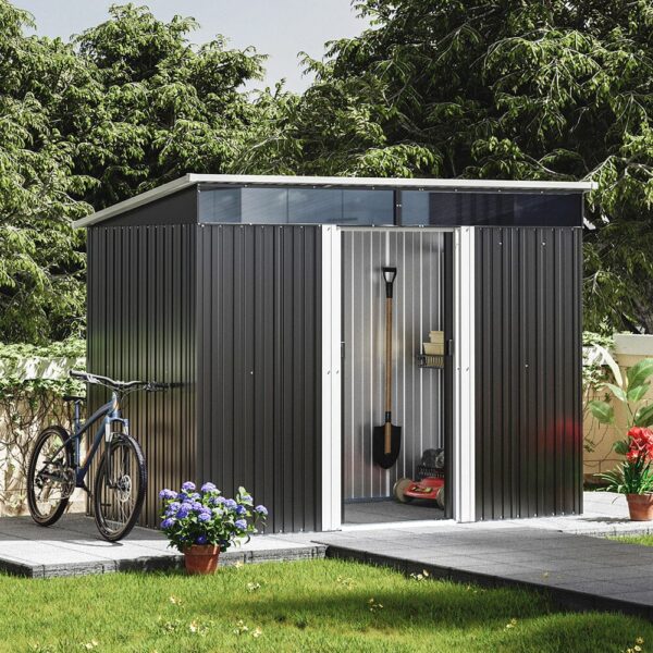 8.6 ft Garden Bike Sheds Metal Storage Shed with Lockable Sliding Doors