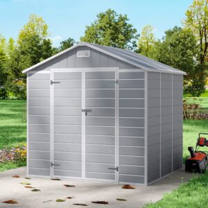 8x6ft Plastic Outdoor Apex Roof Tool Shed with Dual-door (Ver.2)