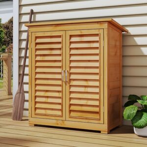 97cm H Wood Outdoor Solid Wood Storage Cabinet Garden Tool Shed