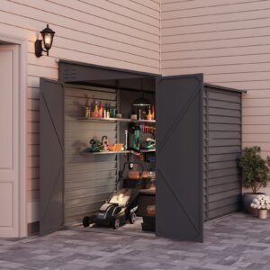 4×8 ft Steel Garden Bike Storage Shed Grey/White/Black Lockable