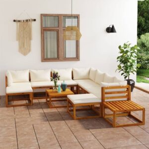 Basile Solid Wood 12 Piece Garden Lounge Set Cream Cushions