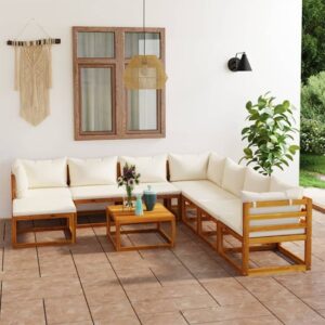 Basile Solid Wood 9 Piece Garden Lounge Set With Cream Cushions