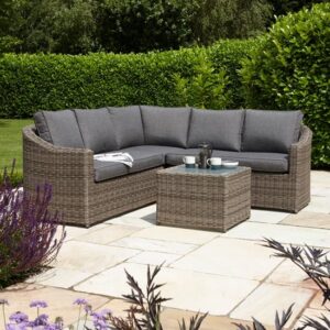 Baxton Corner Lounger Set In Natural Rattan Weave Effect