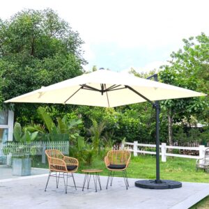 3 x 3M Square Cantilever Parasol Beige Outdoor Hanging Umbrella for Garden and Patio