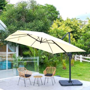 3 x 3M Square Cantilever Parasol Beige Outdoor Hanging Umbrella for Garden and Patio