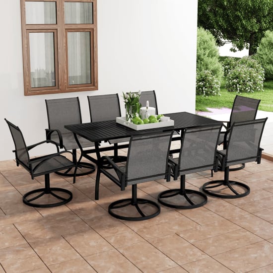 Clayton Large Steel 9 Piece Garden Dining Set In Anthracite