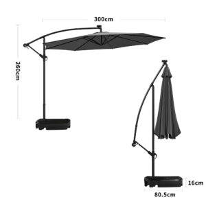 3M Cantilever Garden Parasols Dark Grey Iron Banana Umbrella with LED Lights