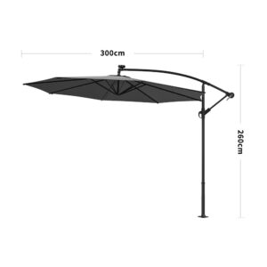 3M Cantilever Garden Parasols Dark Grey Iron Banana Umbrella with LED Lights