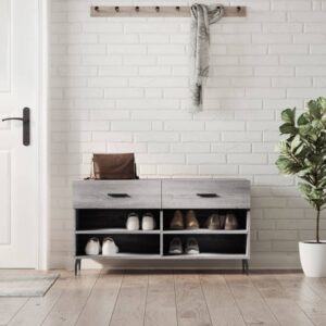 Eureka Wooden Shoe Storage Bench 2 Drawers In Grey Sonoma Oak