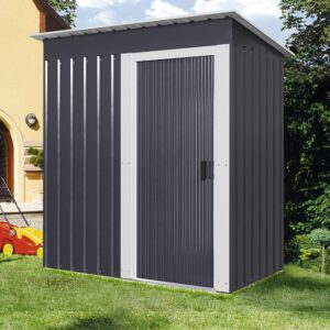 5×2 ft Galvanized Steel Garden Patio Tool Shed – Charcoal Black