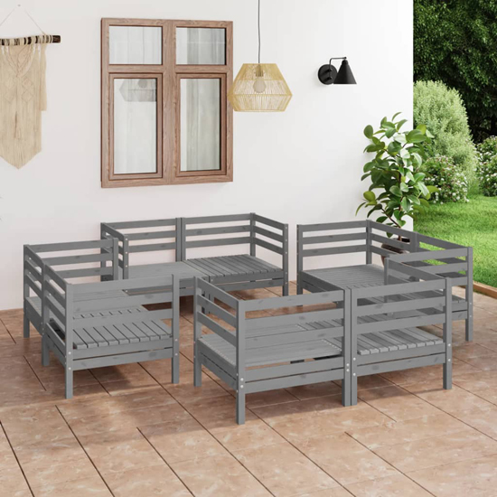 Indigo Solid Pinewood 8 Piece Garden Lounge Set In Grey