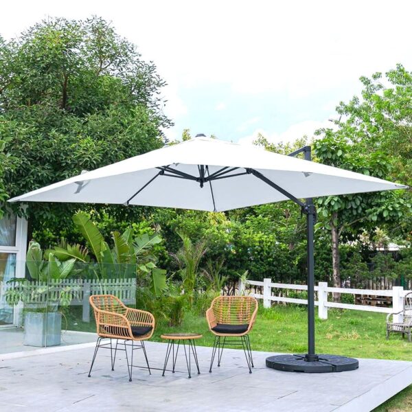 Light Grey 3 x 3 m Square Cantilever Parasol Outdoor Hanging Umbrella for Garden and Patio