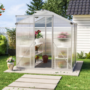 4x6ft/ 6x6ft/ 8x6ft/ 10x6ft Silver Aluminum Framed Greenhouse with Vent