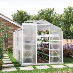 4x6ft/ 6x6ft/ 8x6ft/ 10x6ft Silver Aluminum Framed Greenhouse with Vent