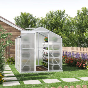 4x6ft/ 6x6ft/ 8x6ft/ 10x6ft Silver Aluminum Framed Greenhouse with Vent