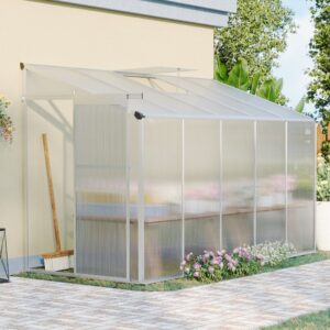 Lean-to Aluminum Greenhouse with Sliding Door