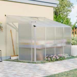 Lean-to Aluminum Greenhouse with Sliding Door