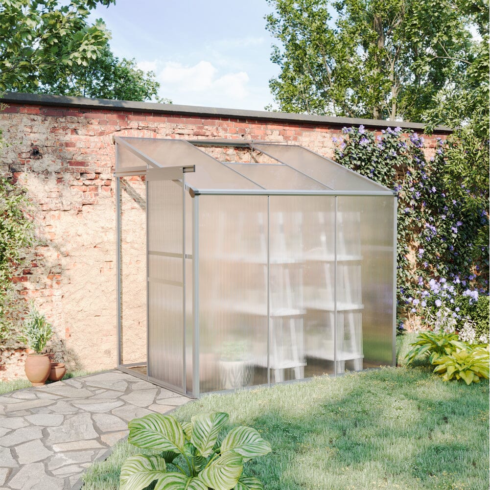 Livingandhome Lean-to Aluminum Greenhouse with Sliding Door, PM1041PM1042