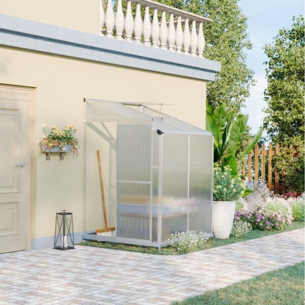 Livingandhome Lean-to Aluminum Greenhouse with Sliding Door, PM1041PM1042